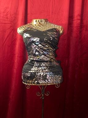 Rare Iridescent Scale-Print Black Strapless Camisole